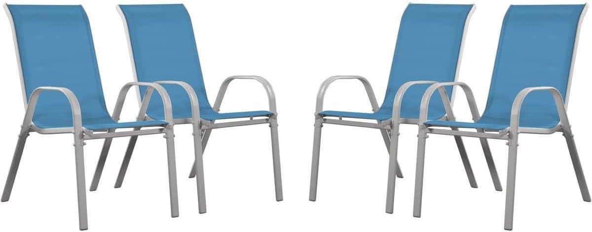 tuinstoelen blauw textileen stoelen buiten zitten stapelbaar