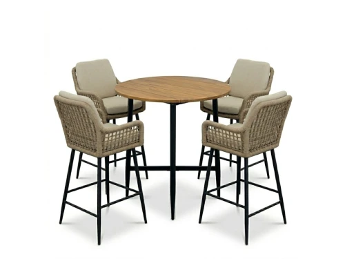 Valencia Sahara Dust dining barset | 4 personen | teakhout + touw | 90cm