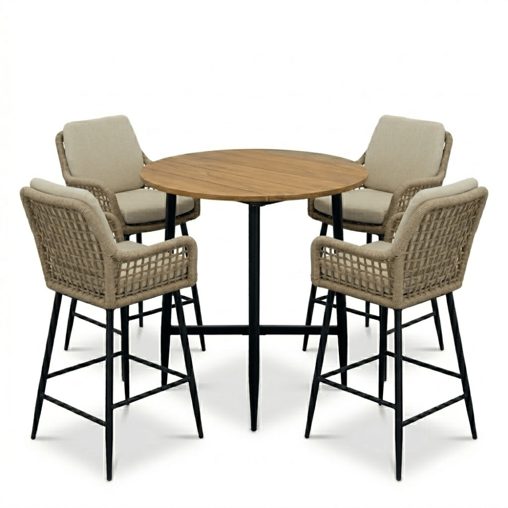 valencia sahara dust dining barset | 4 personen | teakhout + touw | 90cm