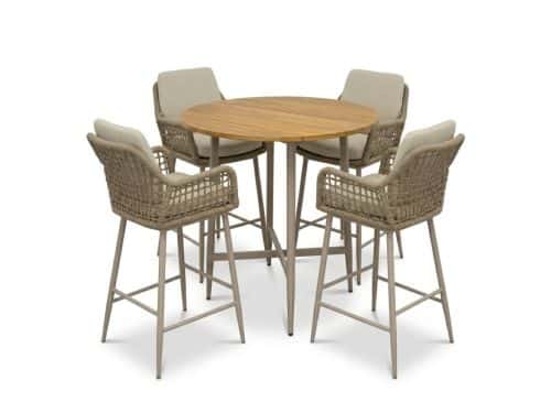 Valencia Sandstone dining barset | 4 personen | teakhout + touw | 90cm