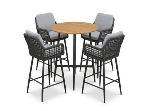 Valencia Stone Grey dining barset | 4 personen | teakhout + touw | 90cm