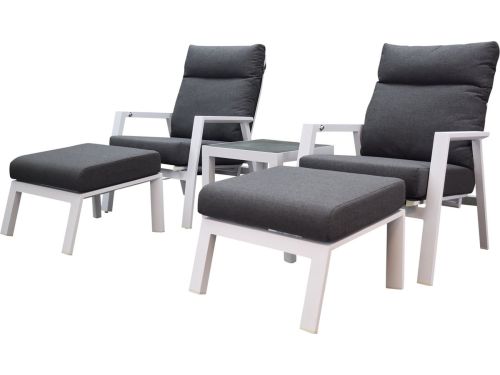 Vegas lounge balkonset 5 delig verstelbaar wit aluminium