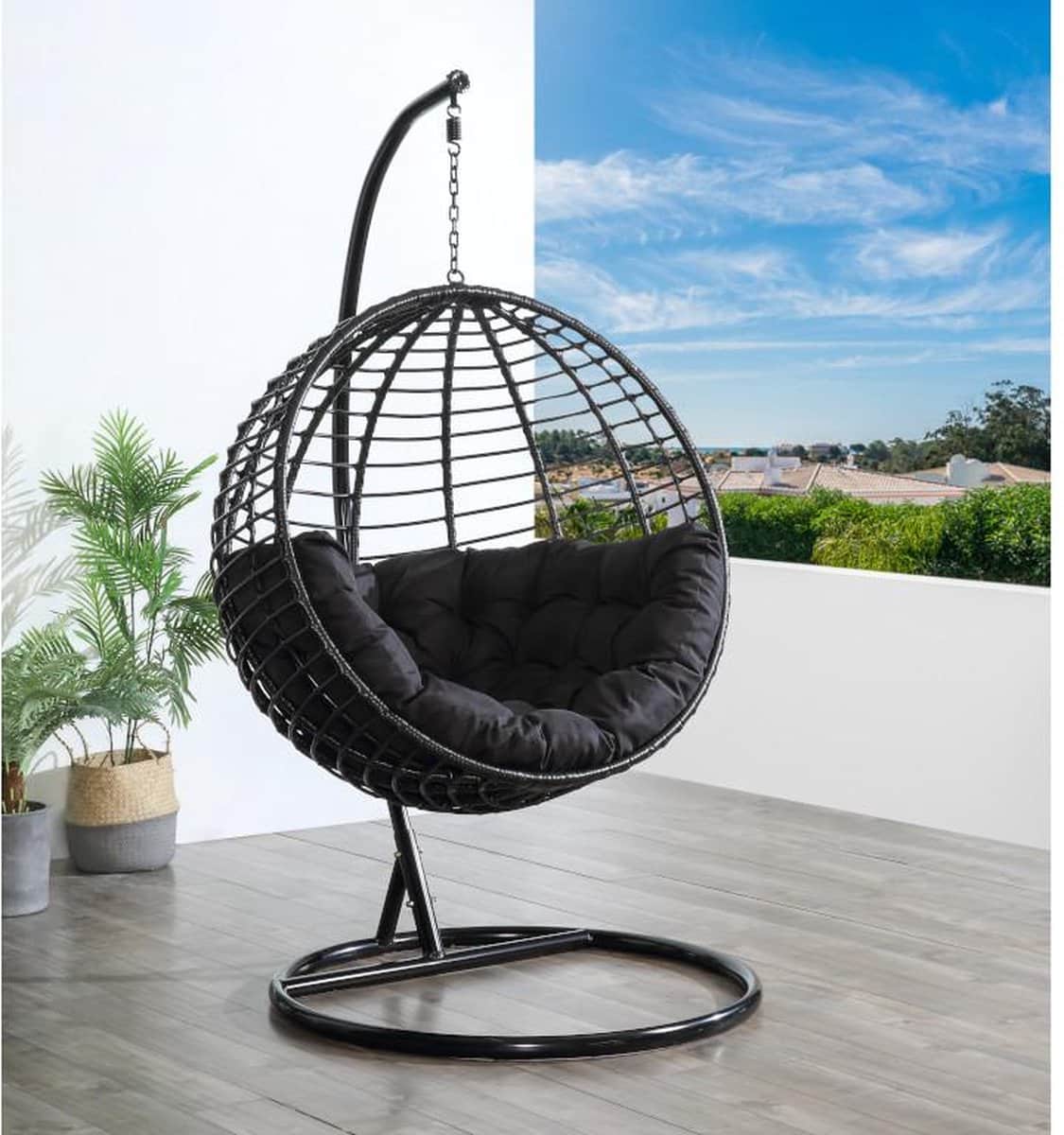 vente unique hangstoel van gevlochten hars zwart bontoc