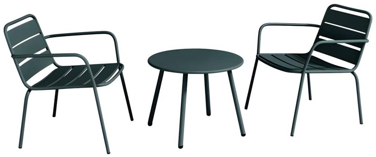 vente unique metalen loungeset 2 stapelbare, lage fauteuils en een