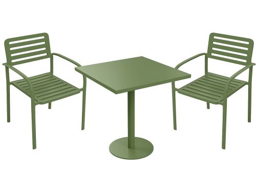 Vente-unique Metalen tuineetset: tafel B.70 cm en 2 stapelbare fauteuils