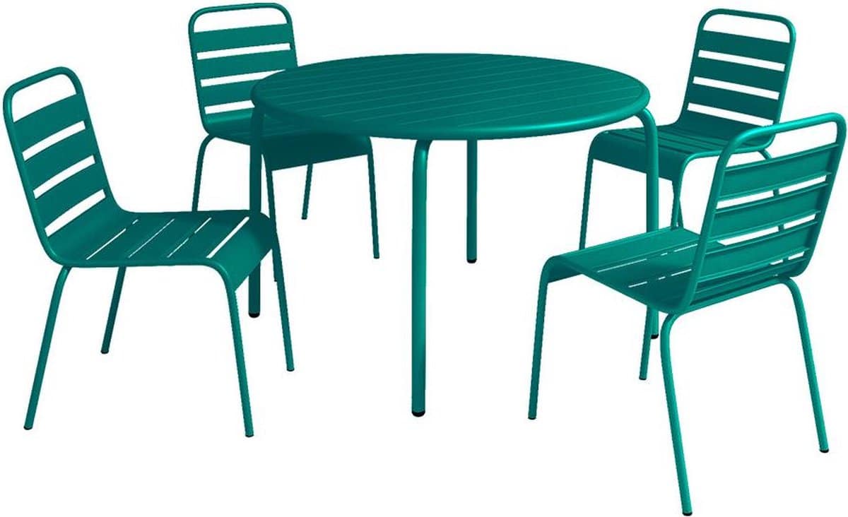 vente unique metalen tuinset met een tafel van Ø110 cm en