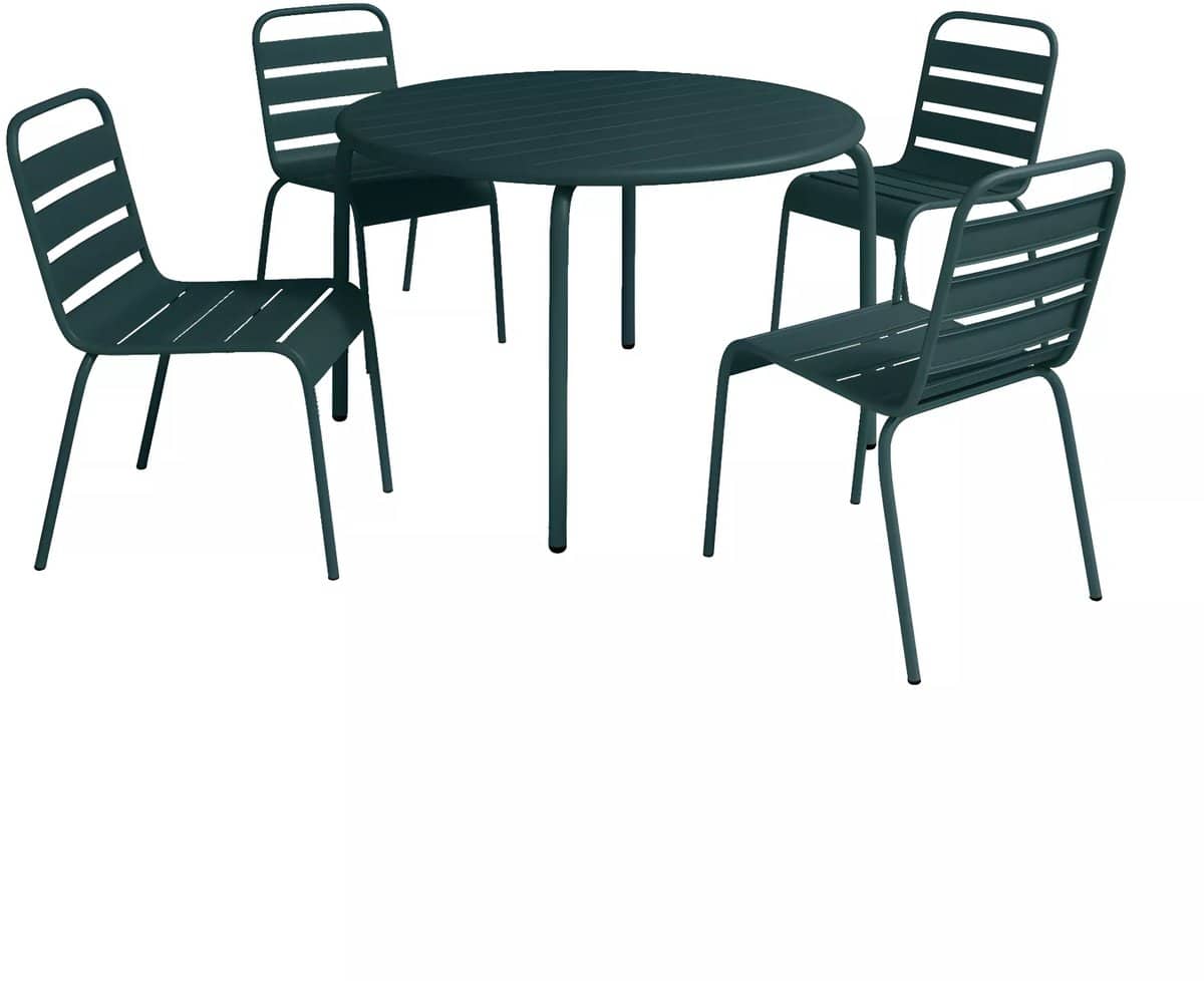 vente unique metalen tuinset met een tafel van Ø110 cm en