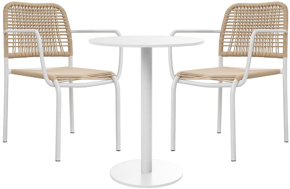 vente unique tuineethoek van metaal en gevlochten kunsthars: een tafel d.60