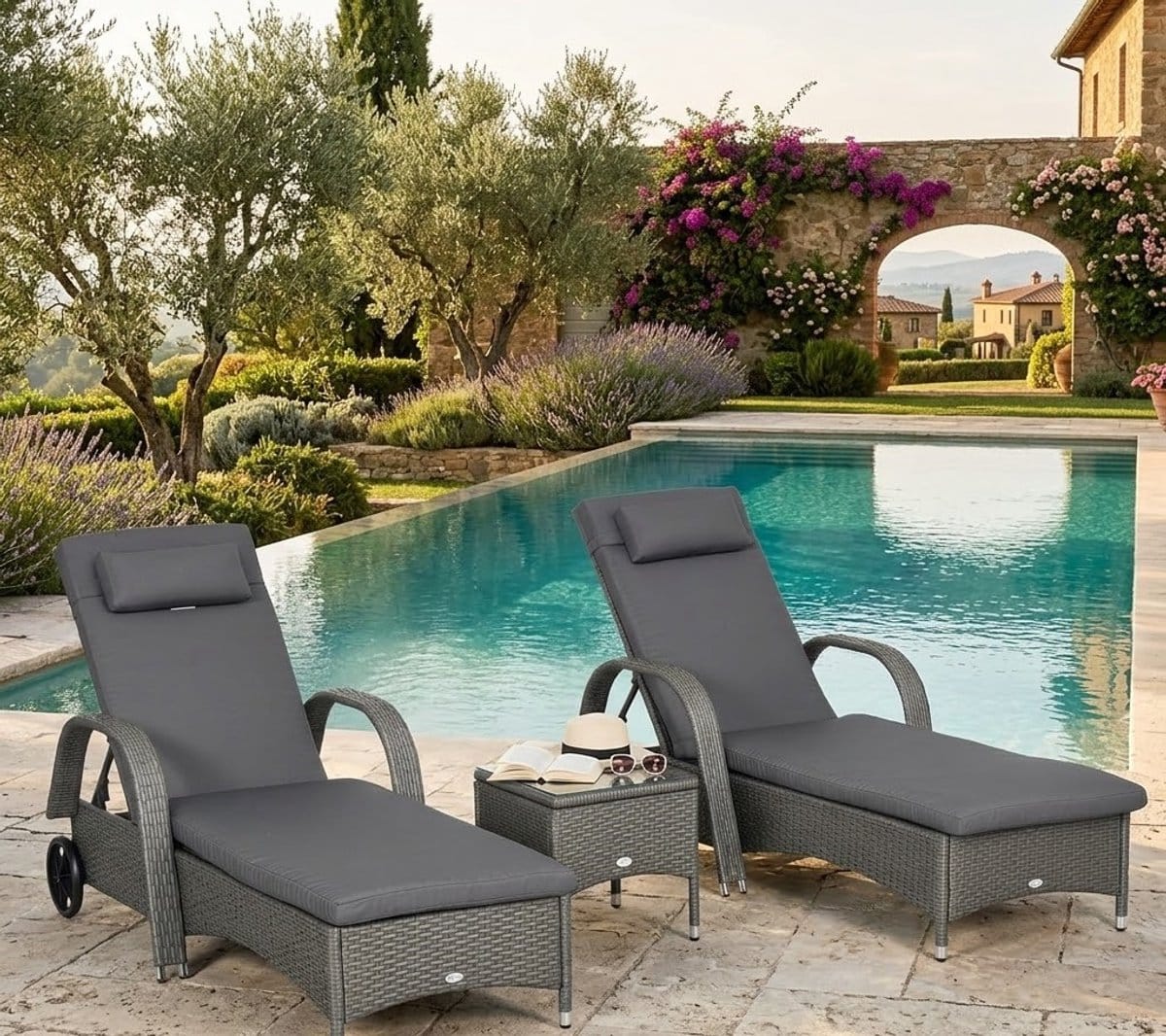 verona luxe polyrattan ligbedden set met tafel 200x73x30