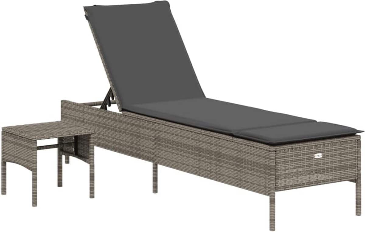 verstelbaar ligbed met tafel van polyrotan voor tuin en terras