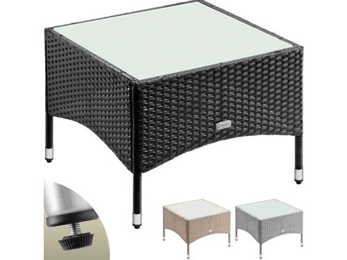 Verstelbare Polyrattan Bijzettafel met Glazen Tafelblad voor Tuin en Buiten