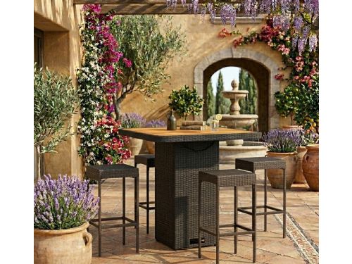 Verstelbare polyrotan tuin- & bartafel met acaciahouten tafelblad 80 x