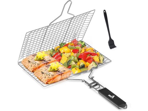Verstelbare RVS Vis- en Groentegrillmand met Houten Handvat voor BBQ