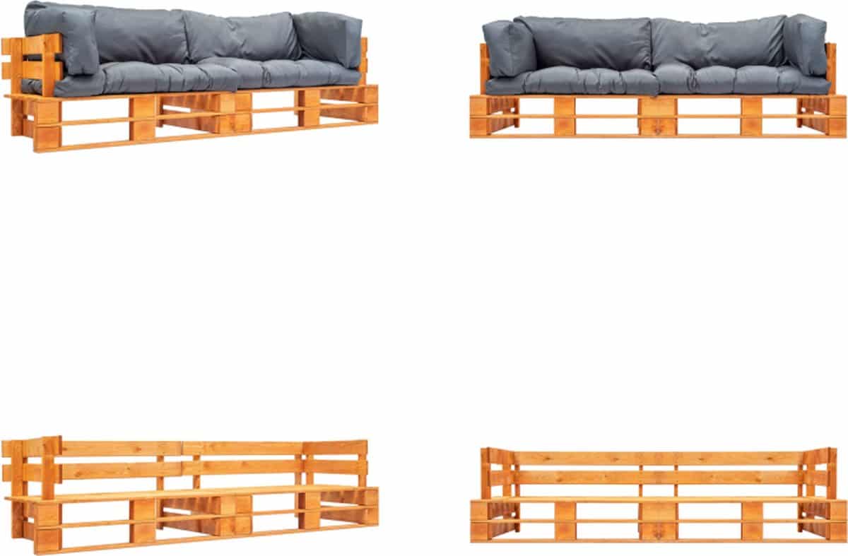 vidaxl 2 delige bankenset pallet met grijze kussens grenenhout