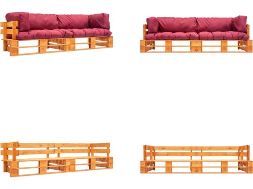 vidaXL 2-delige Bankenset pallet met rode kussens grenenhout