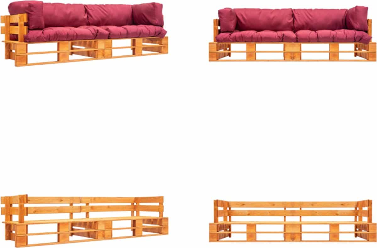 vidaxl 2 delige bankenset pallet met rode kussens grenenhout