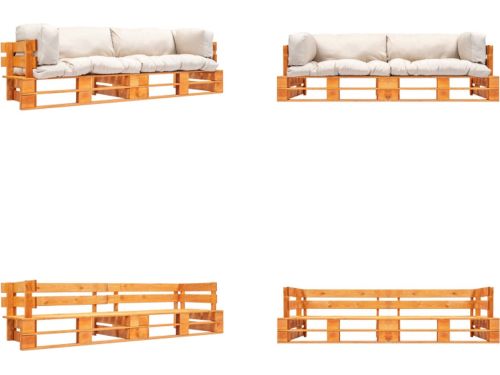 vidaXL 2-delige Bankenset pallet met zandkleurige kussens grenenhout