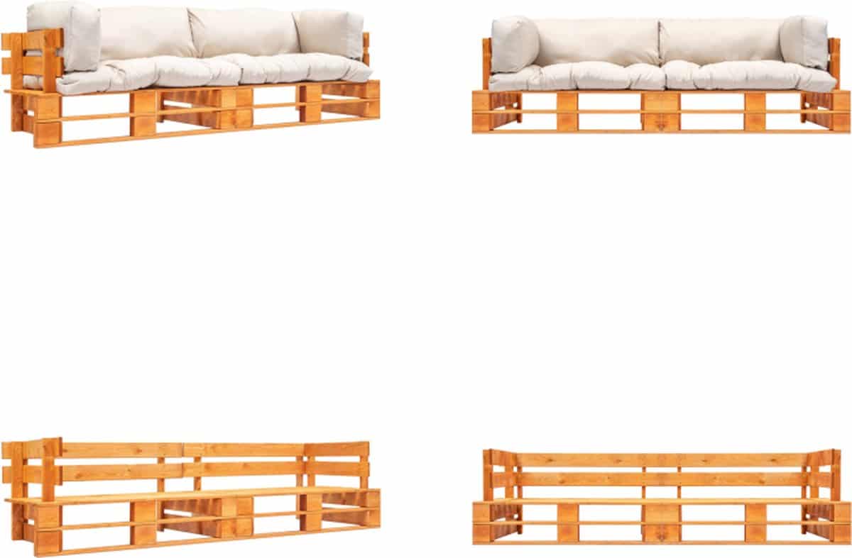 vidaxl 2 delige bankenset pallet met zandkleurige kussens grenenhout