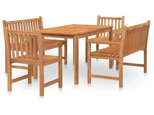 vidaXL 5-delige Tuinset - Massief Teakhout - Inclusief Tafel, Banken