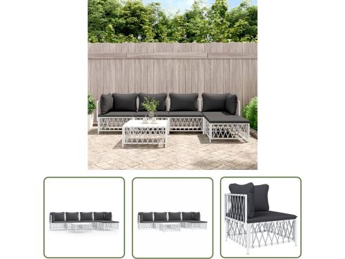 vidaXL 6-delige Loungeset met kussens staal wit - Loungeset