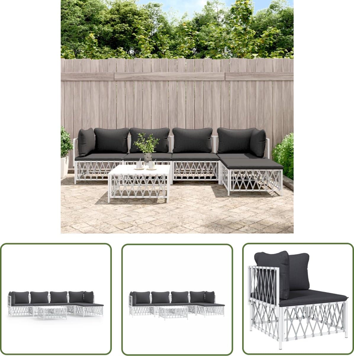 vidaxl 6 delige loungeset met kussens staal wit loungeset