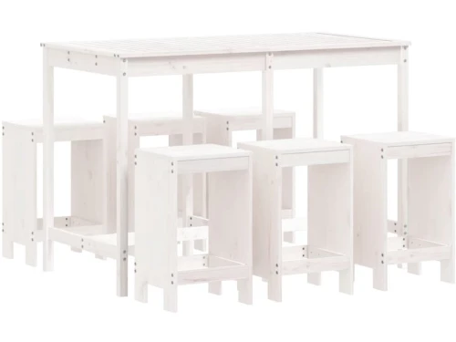vidaXL 7-delige Barset massief grenenhout wit - Tuinbarset - Tuinbarsets