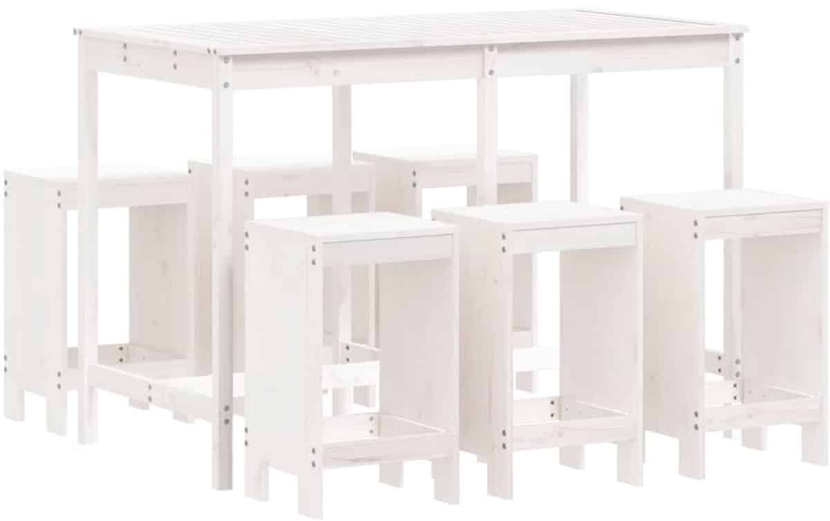 vidaxl 7 delige barset massief grenenhout wit tuinbarset tuinbarsets