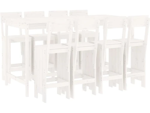 vidaXL 9-delige Barset massief grenenhout wit - Tuinbarset - Tuinbarsets