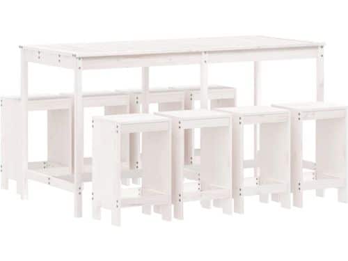vidaXL 9-delige Barset massief grenenhout wit - Tuinbarset - Tuinbarsets
