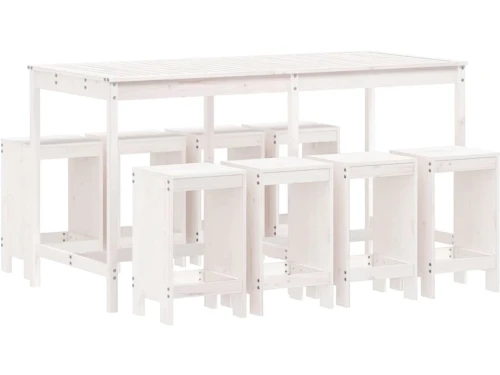 vidaXL 9-delige Barset massief grenenhout wit - Tuinbarset - Tuinbarsets