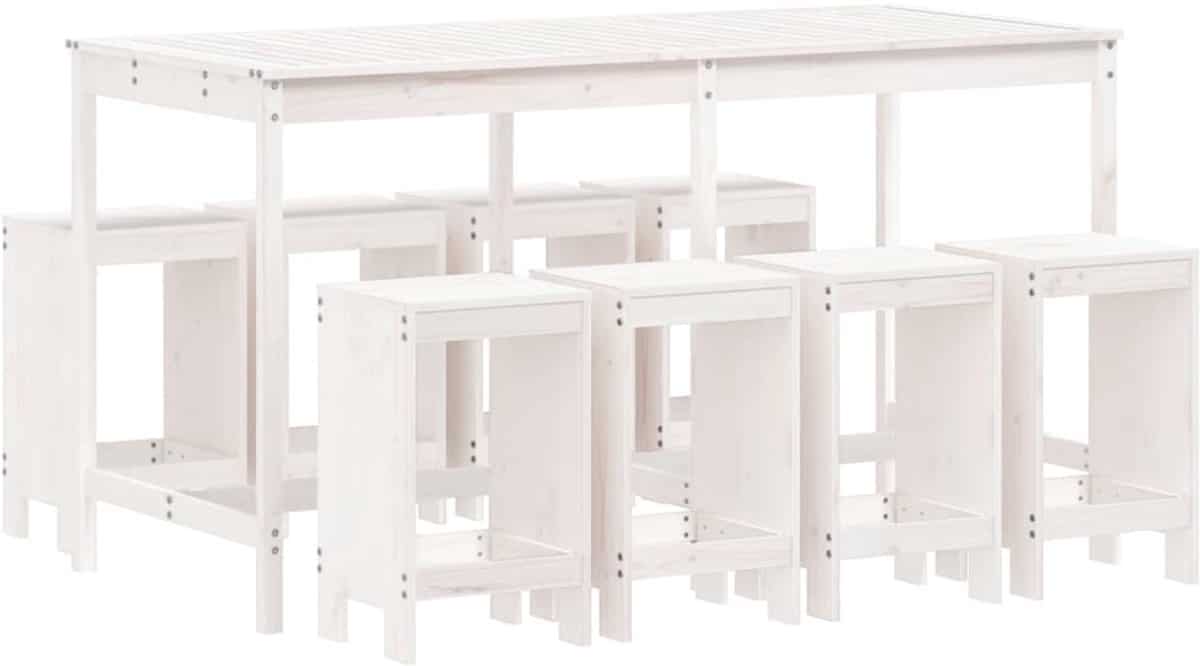 vidaxl 9 delige barset massief grenenhout wit tuinbarset tuinbarsets