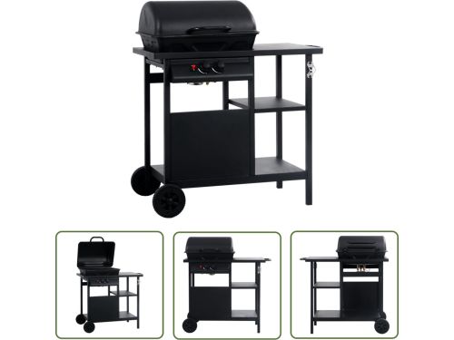 vidaXL Bbq - Gasbarbecue - Gasbarbecue met 3-laags zijtafel zwart