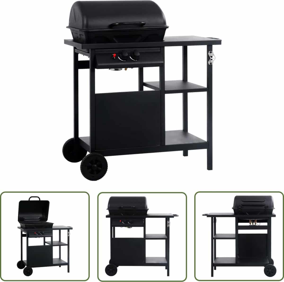 vidaxl bbq gasbarbecue gasbarbecue met 3 laags zijtafel zwart