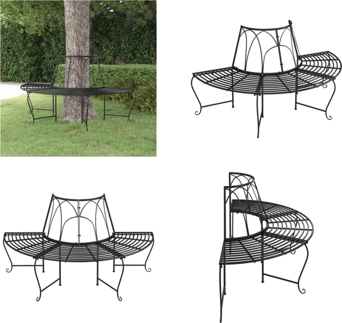 vidaxl boombank halfrond Ø159 cm staal zwart boombank
