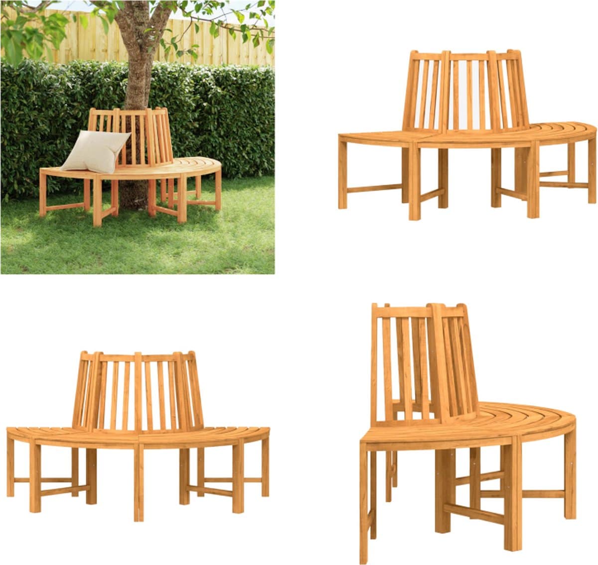 vidaxl boombank halfrond Ø160 cm massief teakhout boombank