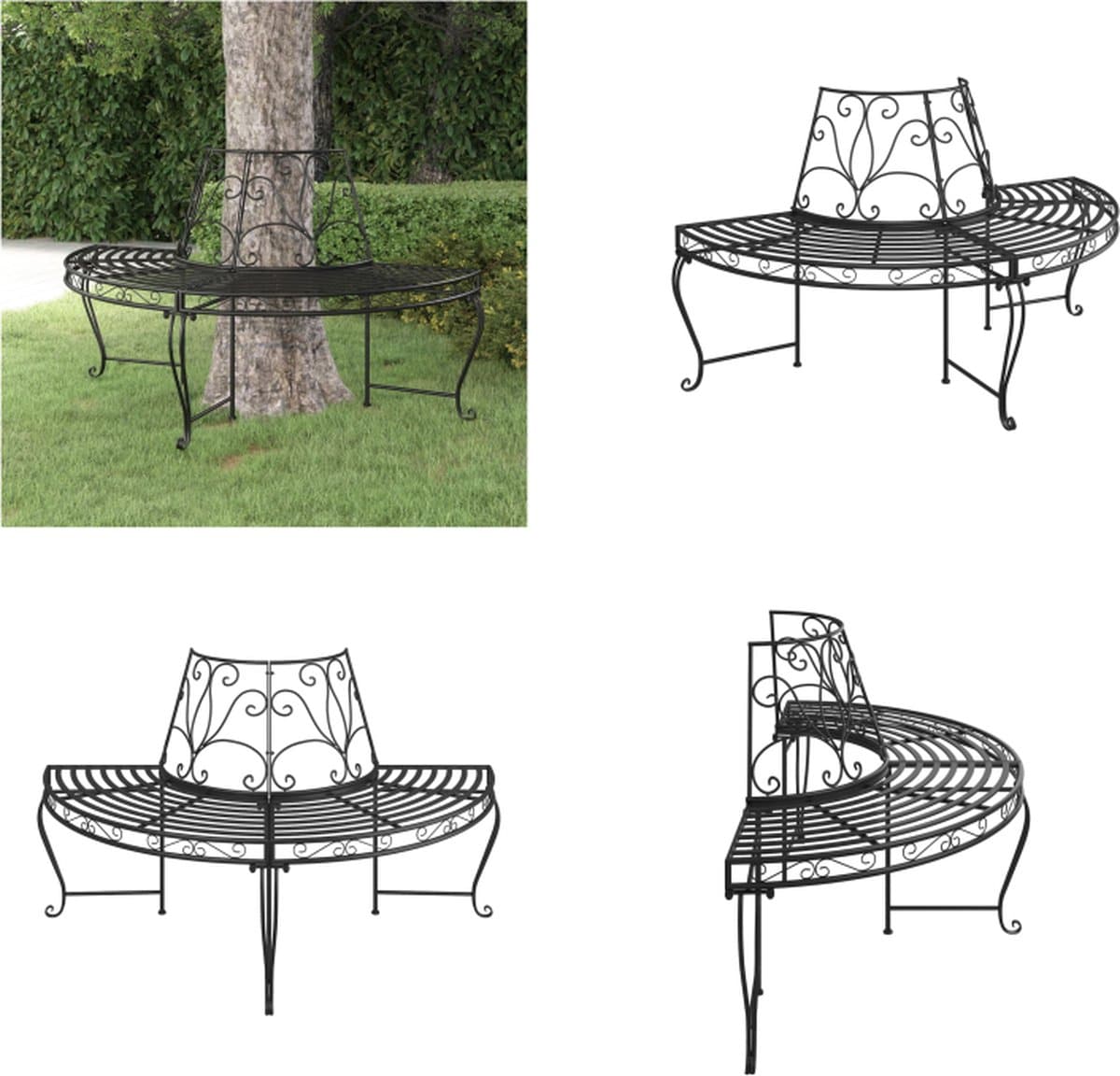 vidaxl boombank halfrond Ø160 cm staal zwart boombank