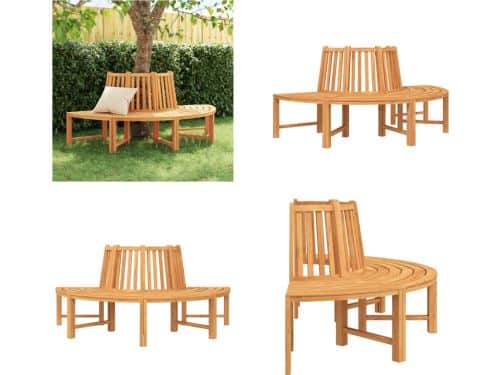 vidaXL Boombank halfrond Ø201 cm massief teakhout - Boombank