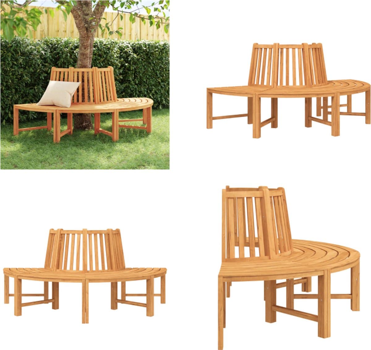 vidaxl boombank halfrond Ø201 cm massief teakhout boombank