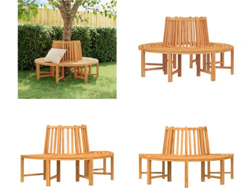 vidaXL-Boombanken-2-st-halfrond-Ø-160-cm-massief-teakhout - Boombank - Boombanken - Bank - Tuinbank