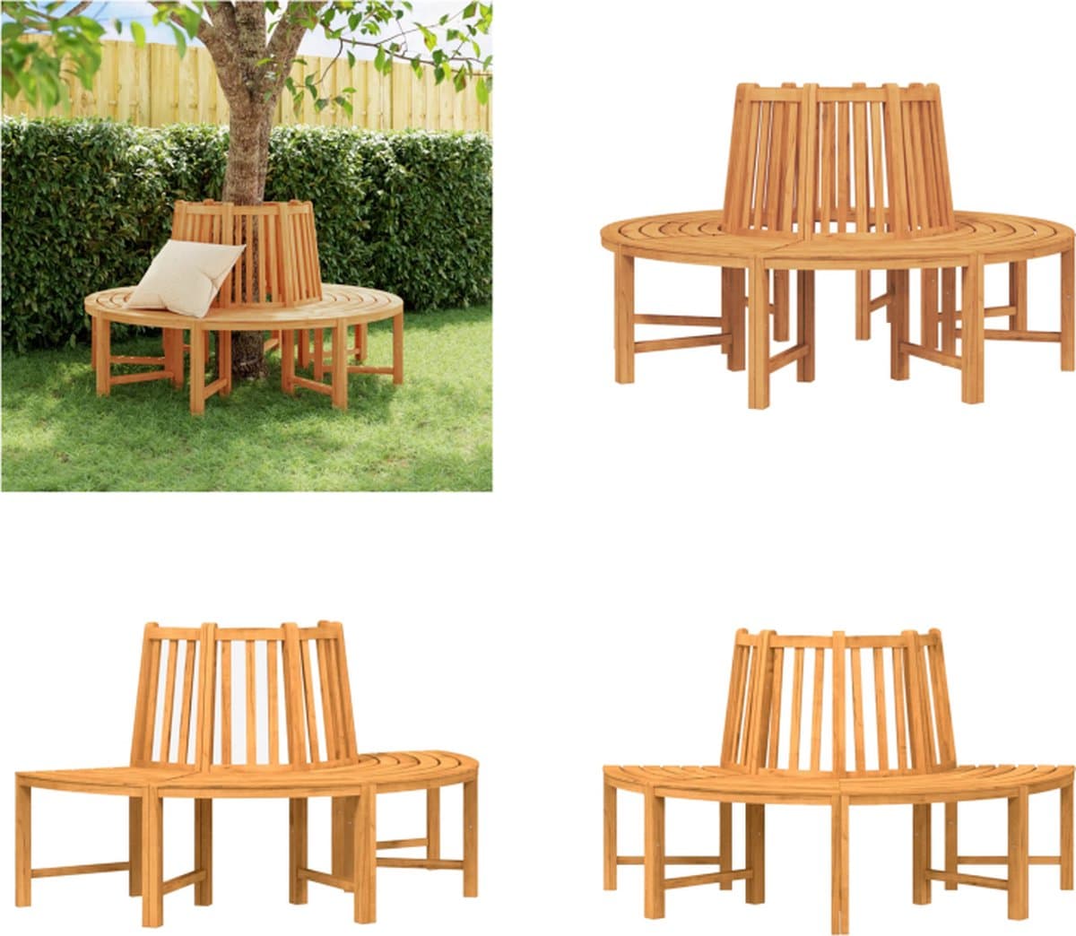 vidaxl boombanken 2 st halfrond Ø 160 cm massief teakhout boombank boombanken bank tuinbank