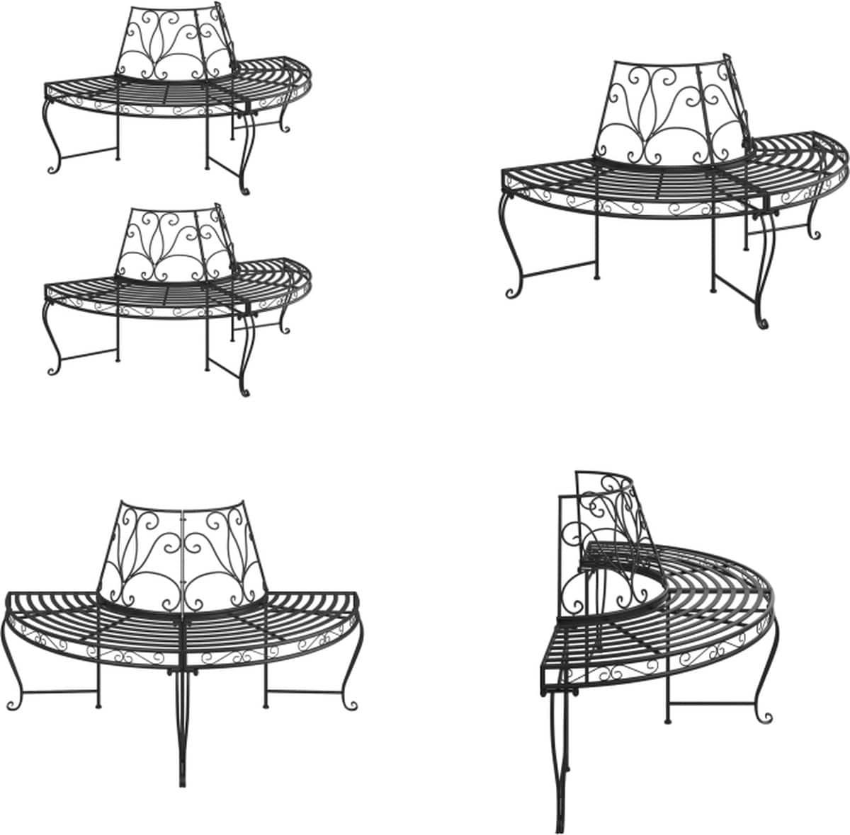 vidaxl boombanken 2 st halfrond Ø160 cm staal zwart