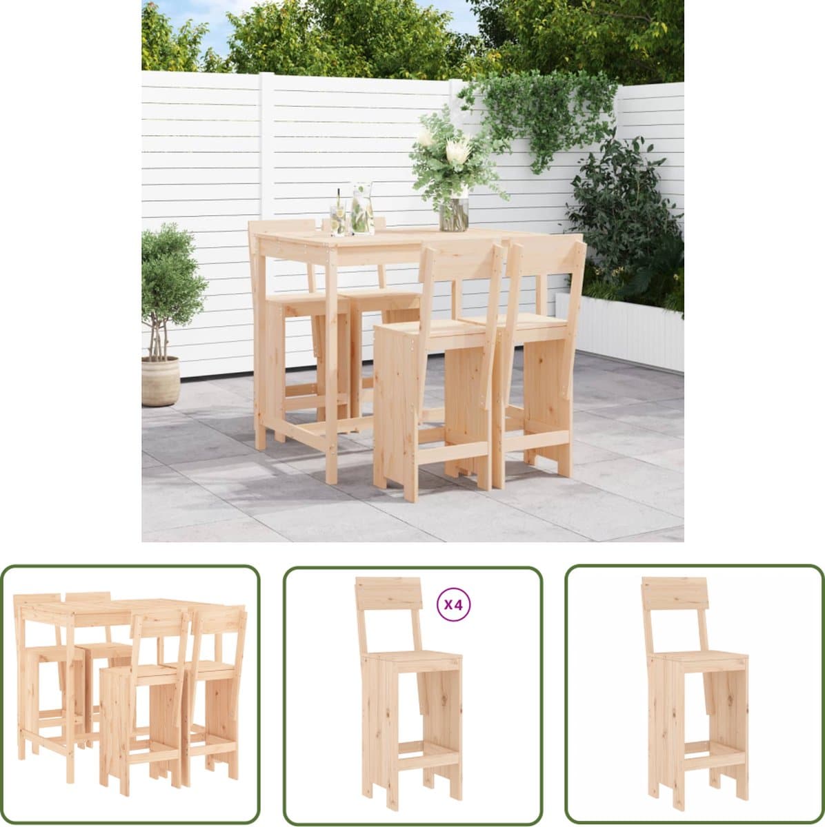 vidaxl buitendecoratie barset 5 delige barset massief grenenhout