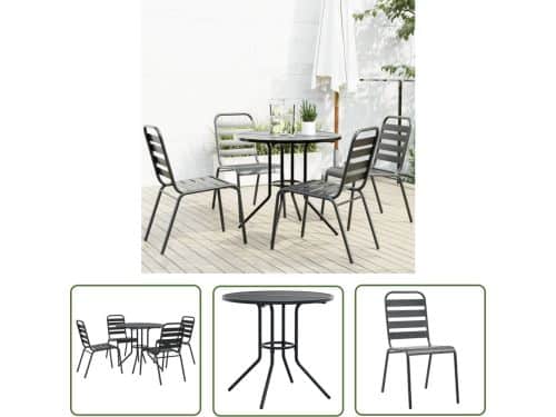 vidaXL Buitenmeubilair - Tuinmeubilair - 5-delige Tuinset stapelbaar gepoedercoat staal