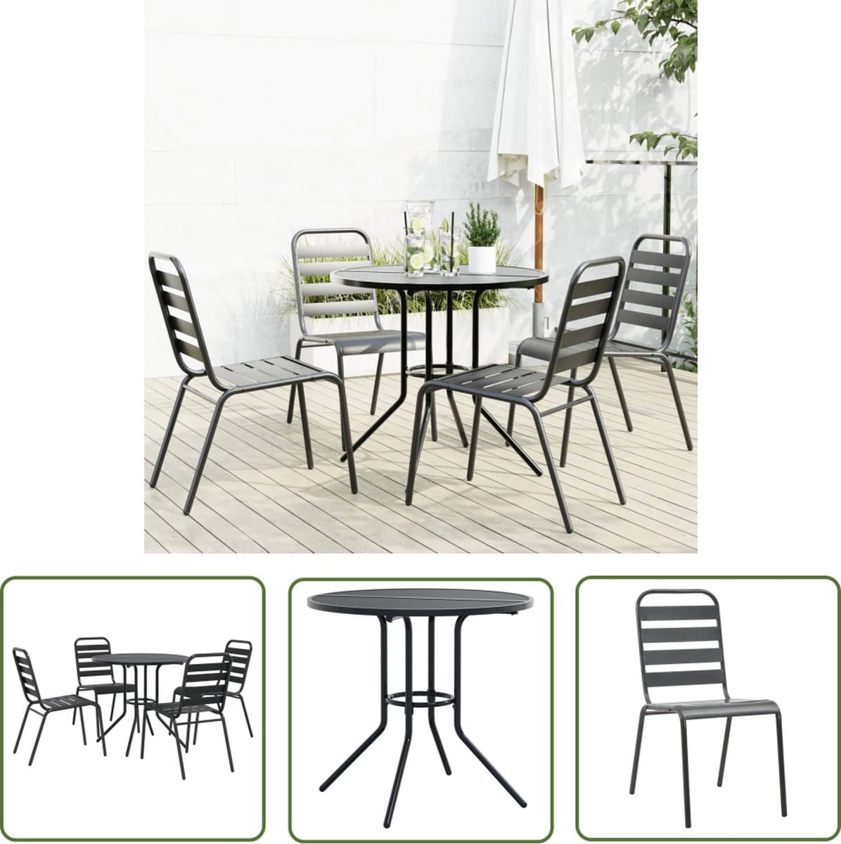 vidaxl buitenmeubilair tuinmeubilair 5 delige tuinset stapelbaar gepoedercoat staal