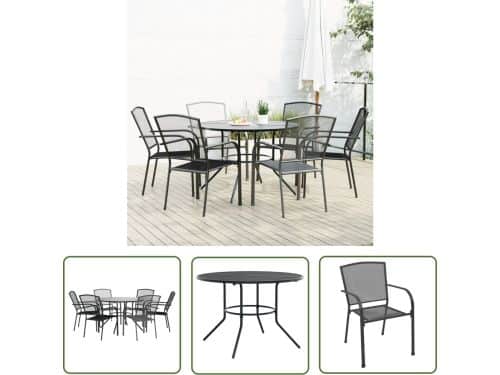 vidaXL Buitenmeubilair - Tuinmeubilair - 7-delige Tuinset stapelbaar gepoedercoat staal