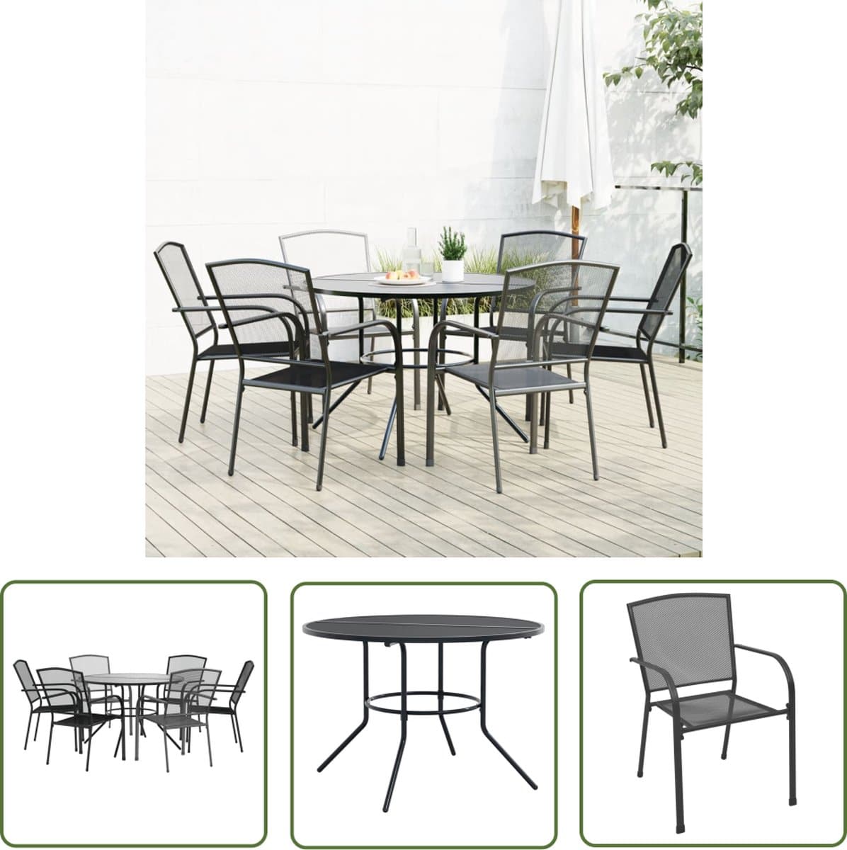 vidaxl buitenmeubilair tuinmeubilair 7 delige tuinset stapelbaar gepoedercoat staal