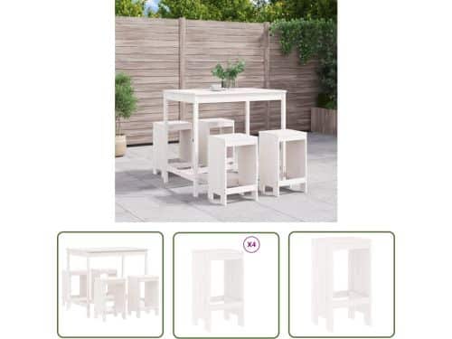 vidaXL Buitenterras - Barset - 5-delige Barset massief grenenhout wit