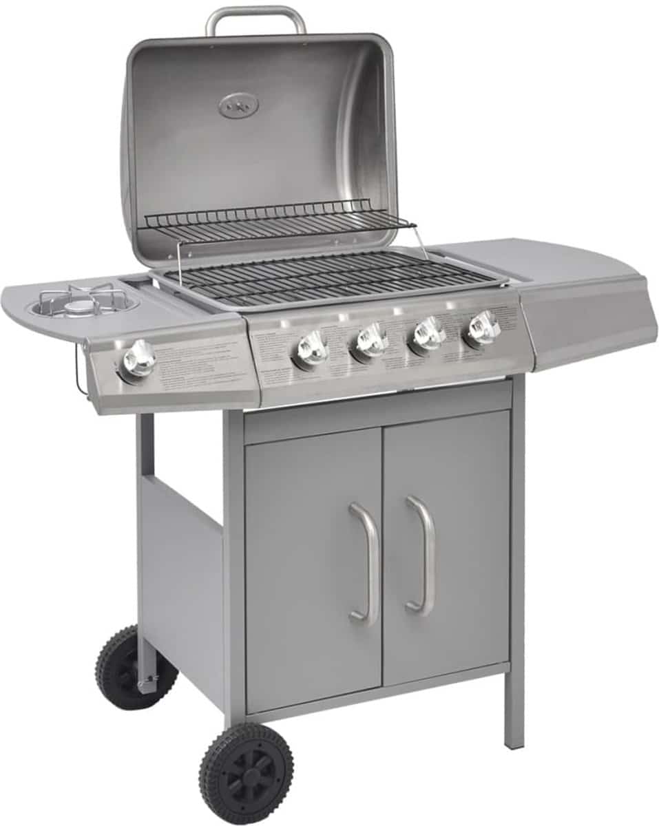 vidaxl gasbarbecue 4+1 kookzone zilver