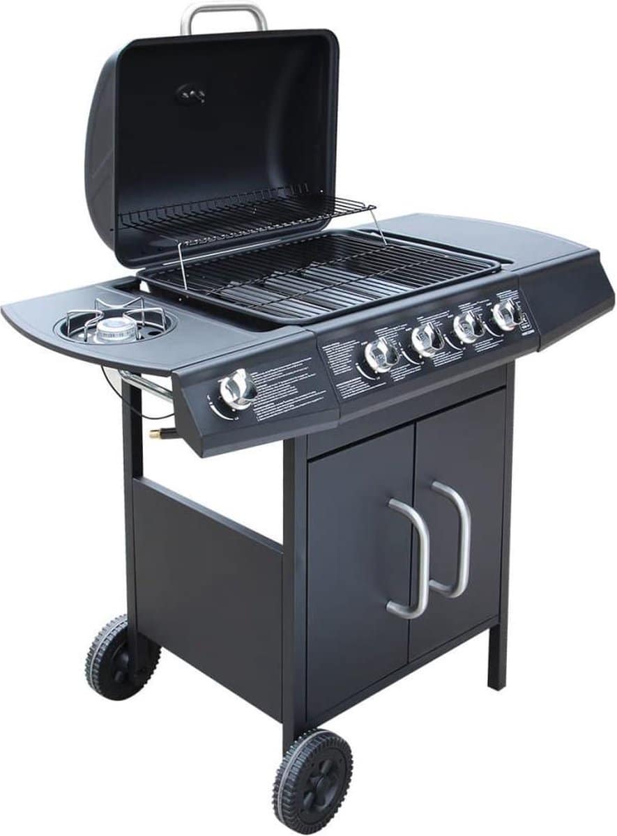 vidaxl gasbarbecue 4+1 kookzone zwart