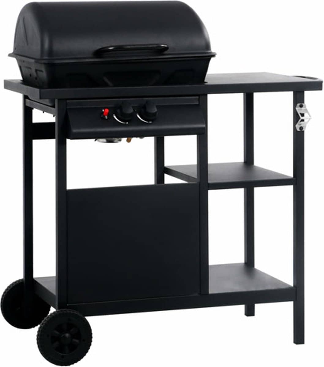 vidaxl gasbarbecue met 3 laags zijtafel zwart